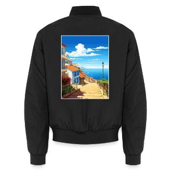 Nazare Portugal Vintage Reiseposter WPA Souvenir - Unisex Bomberjacke - Schwarz - Hinten - AI Model Male 185 light (185cm)