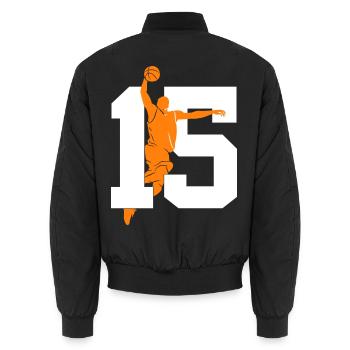 NUMBER 15 BASKETBALL 15TH BIRTHDAY - Unisex Bomber Jacket - black - Back - AI Model Male 185 light (185cm)