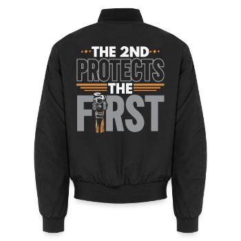 Die 2. schützt die erste zweite Änderung USA - Unisex Bomberjacke - Schwarz - Hinten - AI Model Male 185 light (185cm)