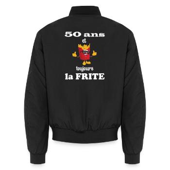 50 Jahre und immer noch die Frite - Jubiläum 50 Jahre - Unisex Bomberjacke - Schwarz - Hinten - AI Model Male 185 light (185cm)