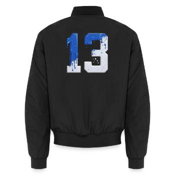 NO. 13 NUMBER 13 BLUE WHITE 13TH BIRTHDAY - Unisex Bomber Jacket - black - Back - AI Model Male 185 light (185cm)