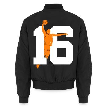 NUMBER 16 BASKETBALL 16TH BIRTHDAY - Unisex Bomber Jacket - black - Back - AI Model Male 185 light (185cm)