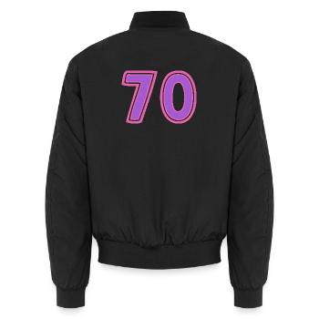 70. 70 JAHRE. 70-JÄHRIGES JUBILÄUM. 70-JÄHRIGES JUBILÄUM. - Unisex Bomberjacke - Schwarz - Hinten - AI Model Male 185 light (185cm)