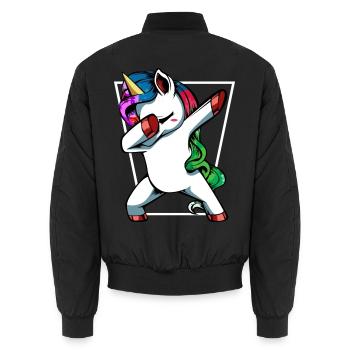 Unicorn Dab with Rainbow - Unisex Bomber Jacket - black - Back - AI Model Male 185 light (185cm)