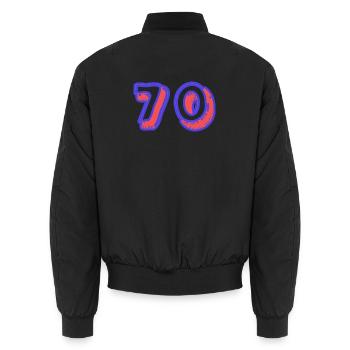 70. 70 YEARS. 70th ANNIVERSARY. 70 YEARS ANNIVERSARY. - Unisex Bomber Jacket - black - Back - AI Model Male 185 light (185cm)