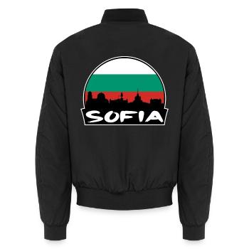 Sofia Bulgarien Flagge Skyline Silhouette Reisen - Unisex Bomberjacke - Schwarz - Hinten - AI Model Male 185 light (185cm)