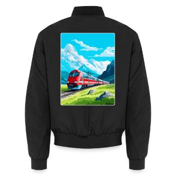 Glacier Express Schweiz Vintage Reiseplakat - Unisex Bomberjacke - Schwarz - Hinten - AI Model Male 185 light (185cm)