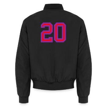 20. 20 YEARS. 20th ANNIVERSARY. 20 YEARS ANNIVERSARY. - Unisex Bomber Jacket - black - Back - AI Model Male 185 light (185cm)