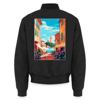 St Tropez France Affiche de voyage vintage souvenir - Bomber unisexe - noir - Dos - AI Model Male 185 light (185cm)