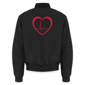 Herzschlag-EKG-Linie Medizinischer Pulswellen-Ikon-Vektor - Unisex Bomberjacke - Schwarz - Hinten - AI Model Male 185 light (185cm)
