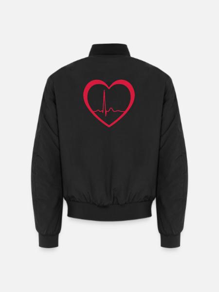 Heartbeat ECG Line Medical Pulse Wave Icon Vector - Unisex Bomber Jacket - black