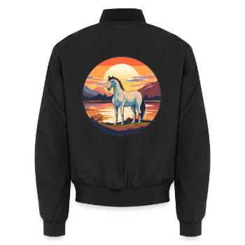 Pferd buntes Aquarell Karikatur Kawaii Tier - Unisex Bomberjacke - Schwarz - Hinten - AI Model Male 185 light (185cm)