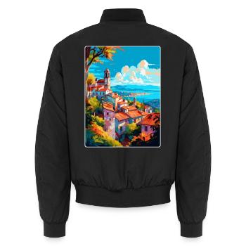 Viana Do Castelo Portugal Vintage Reiseposter - Unisex Bomberjacke - Schwarz - Hinten - AI Model Male 185 light (185cm)