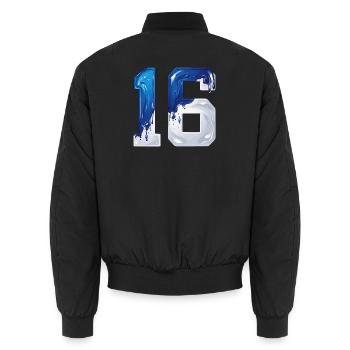 NO. 16 NUMBER 16 BLUE WHITE 16TH BIRTHDAY - Unisex Bomber Jacket - black - Back - AI Model Male 185 light (185cm)