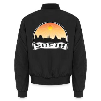 Sofia Bulgarien Skyline Vintage Sunset Travel Souve - Unisex Bomberjacke - Schwarz - Hinten - AI Model Male 185 light (185cm)