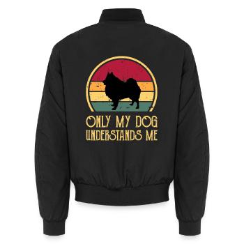 Deutscher Spitz Hundeliebhaber Silhouette Vintage Sonnenuntergang - Unisex Bomberjacke - Schwarz - Hinten - AI Model Male 185 light (185cm)