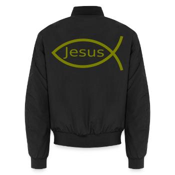 Jesusfisch grün Ichthys Fisch Fische - Unisex Bomberjacke - Schwarz - Hinten - AI Model Male 185 light (185cm)