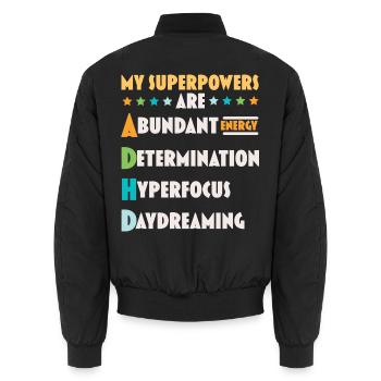 Meine Superkräfte sind ADHS Anders denken - Unisex Bomberjacke - Schwarz - Hinten - AI Model Male 185 light (185cm)