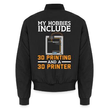 Zu meinen Hobbys gehören 3D-Druck und ein 3D-Druck - Unisex Bomberjacke - Schwarz - Hinten - AI Model Male 185 light (185cm)