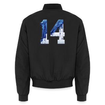 NO. 14 NUMBER 14 BLUE WHITE 14TH BIRTHDAY - Unisex Bomber Jacket - black - Back - AI Model Male 185 light (185cm)