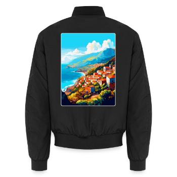 Madeira Portugal Vintage Reiseplakat Souvenir - Unisex Bomberjacke - Schwarz - Hinten - AI Model Male 185 light (185cm)