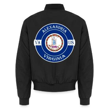 Alexandria Virginia Flagge USA Reise Souvenir Abzeichen - Unisex Bomberjacke - Schwarz - Hinten - AI Model Male 185 light (185cm)
