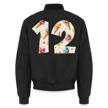 CREAM NUMBER 12 YEARS CREAM 12TH BIRTHDAY - Unisex Bomber Jacket - black - Back - AI Model Male 185 light (185cm)