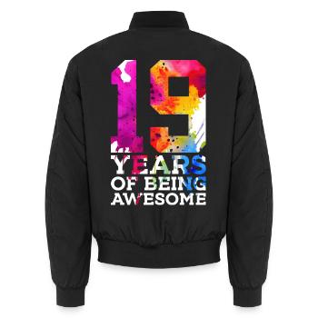 19 YEARS OF BEING AWESOME 19. GEBURTSTAG - Unisex Bomberjacke - Schwarz - Hinten - AI Model Male 185 light (185cm)