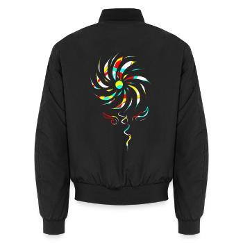 Bunte Blüte Spirale Regenbogen abstrakt - Unisex Bomberjacke - Schwarz - Hinten - AI Model Male 185 light (185cm)