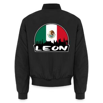 Leon Mexiko Flagge Skyline Silhouette Reisen - Unisex Bomberjacke - Schwarz - Hinten - AI Model Male 185 light (185cm)