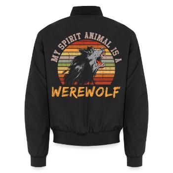 Mein Geistes Tier ist Werwolf - Unisex Bomberjacke - Schwarz - Hinten - AI Model Male 185 light (185cm)