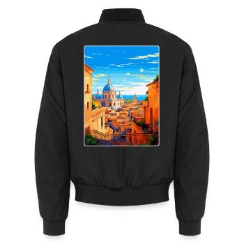 Rom Italien Vintage Reiseplakat Souvenir Souvenir - Unisex Bomberjacke - Schwarz - Hinten - AI Model Male 185 light (185cm)