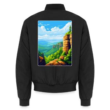 Elbsandsteingebirge Deutschland Reiseplakat WPA - Unisex Bomberjacke - Schwarz - Hinten - AI Model Male 185 light (185cm)