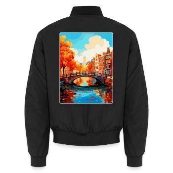 Amsterdam Niederlande Vintage Reiseplakat WPA - Unisex Bomberjacke - Schwarz - Hinten - AI Model Male 185 light (185cm)