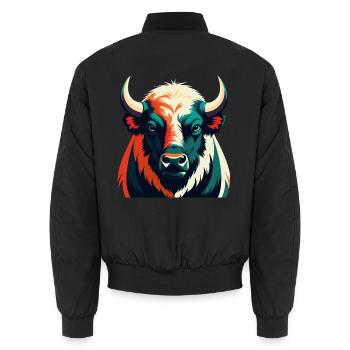 Büffel Zeichentrickfigur Buntes Haustier Tier - Unisex Bomberjacke - Schwarz - Hinten - AI Model Male 185 light (185cm)