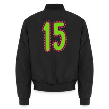 15. 15 YEARS. 15th ANNIVERSARY. 15 YEAR ANNIVERSARY. - Unisex Bomber Jacket - black - Back - AI Model Male 185 light (185cm)