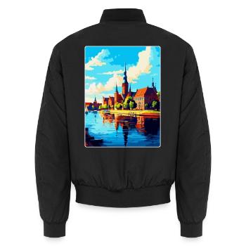 Szczecin Pologne Affiche de voyage vintage souvenir WPA - Bomber unisexe - noir - Dos - AI Model Male 185 light (185cm)