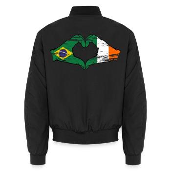 Brazil Ireland Flag Hands Heart Shape Used - Unisex Bomber Jacket - black - Back - AI Model Male 185 light (185cm)