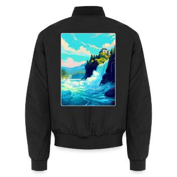 Rhine Falls Switzerland Vintage Travel Poster WPA - Unisex Bomber Jacket - black - Back - AI Model Male 185 light (185cm)