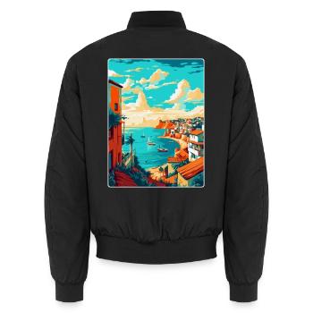 Lagos Portugal Vintage Travel Poster Souvenir WPA - Unisex Bomber Jacket - black - Back - AI Model Male 185 light (185cm)