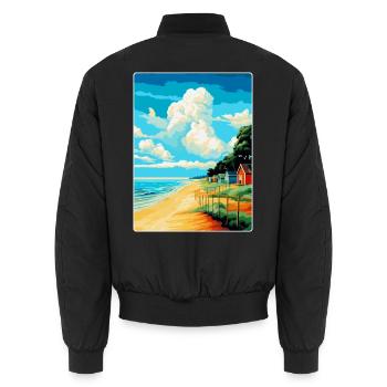 Norfolk Küste Vintage Reise Poster Souvenir WPA - Unisex Bomberjacke - Schwarz - Hinten - AI Model Male 185 light (185cm)