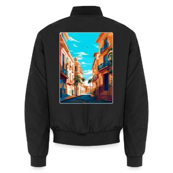 Valencia Spain Vintage Travel Poster Souvenir WPA - Unisex Bomber Jacket - black - Back - AI Model Male 185 light (185cm)