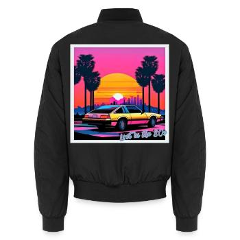 80er-Jahre-Auto auf dem Weg nach Los Angeles - Unisex Bomberjacke - Schwarz - Hinten - AI Model Male 185 light (185cm)