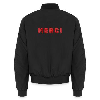 VIELEN DANK. DANKE. VIELEN DANK. JAHRESTAG. GEBURT. - Unisex Bomberjacke - Schwarz - Hinten - AI Model Male 185 light (185cm)