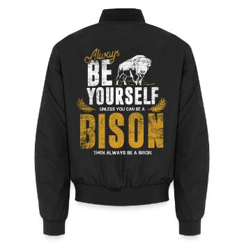 Bulliger Bison Prärielandschaft - Unisex Bomberjacke - Schwarz - Hinten - AI Model Male 185 light (185cm)