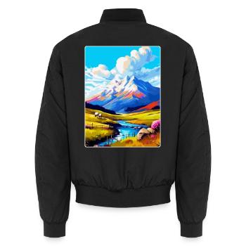 Ben Nevis Schottland Vereinigtes Königreich Vintage Reiseposter WPA - Unisex Bomberjacke - Schwarz - Hinten - AI Model Male 185 light (185cm)