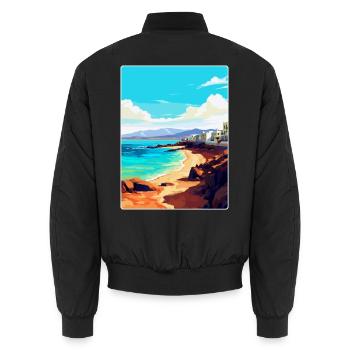 Lanzarote Spain Vintage Travel Poster Souvenir WPA - Unisex Bomber Jacket - black - Back - AI Model Male 185 light (185cm)