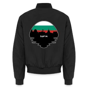 Sofia Bulgarien Flagge Skyline Silhouette Reisen - Unisex Bomberjacke - Schwarz - Hinten - AI Model Male 185 light (185cm)