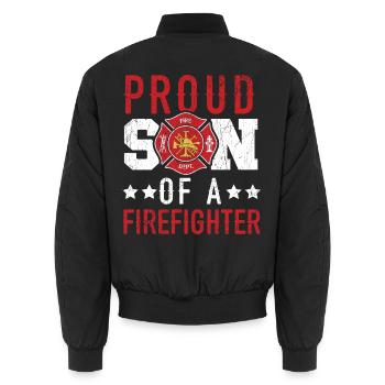 Stolzer Sohn eines Feuerwehrmannes Feuerwehrmann F - Unisex Bomberjacke - Schwarz - Hinten - AI Model Male 185 light (185cm)