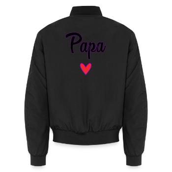 PAPA. VATERTAG. FROHER VATERTAG. ALLES GUTE ZUM GEBURTSTAG. - Unisex Bomberjacke - Schwarz - Hinten - AI Model Male 185 light (185cm)